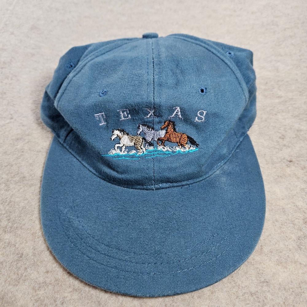 Vintage San Segal Texas Horse Hat Blue Embroidered Western Strapback Cap